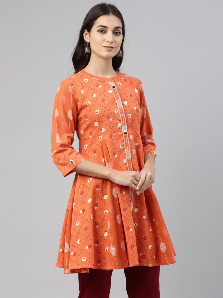 Neerus Orange cotton straight kurti tunic - side view