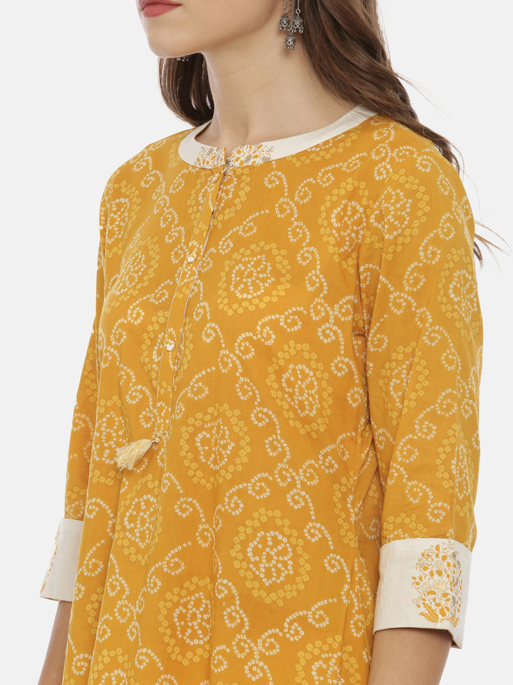 Neerus Yellow Bandhani Anarkali Kurta