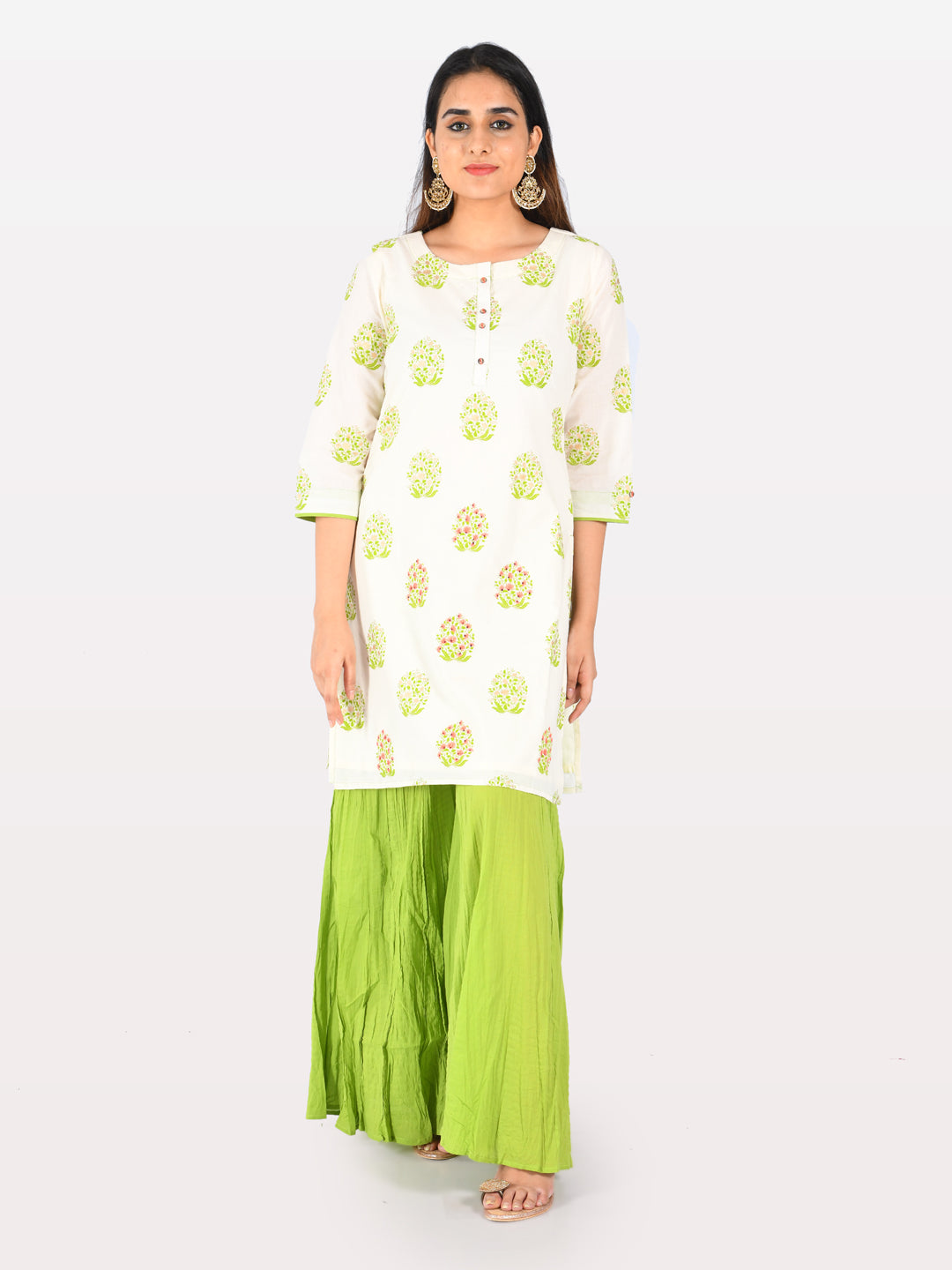 Neerus Off White Printed Straight Kurta