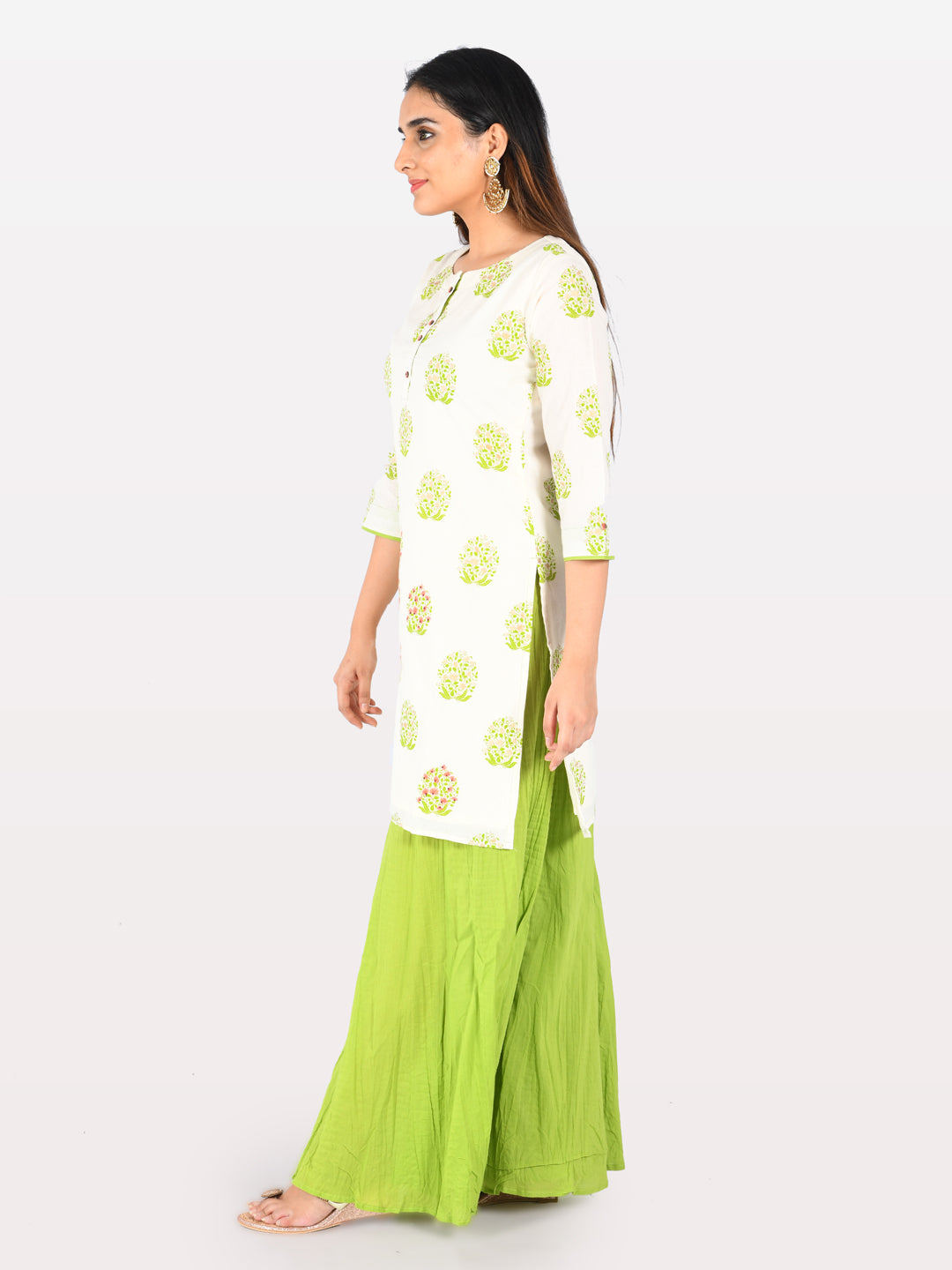 Neerus Off White Printed Straight Kurta