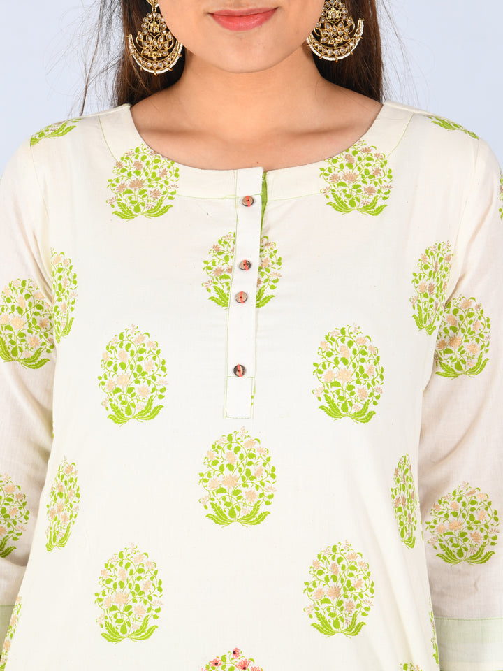 Neerus Off White Printed Straight Kurta