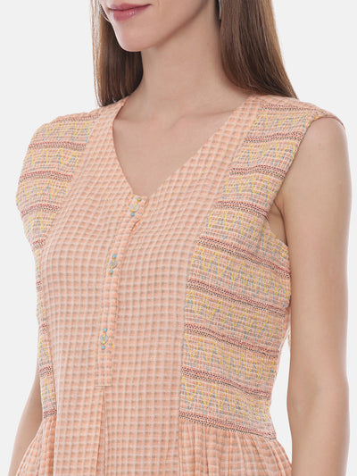 Neeru's Peach Check Flared Kurta