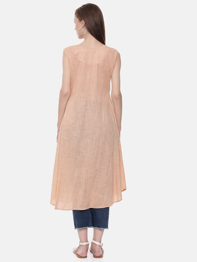 Neeru's Peach Check Flared Kurta