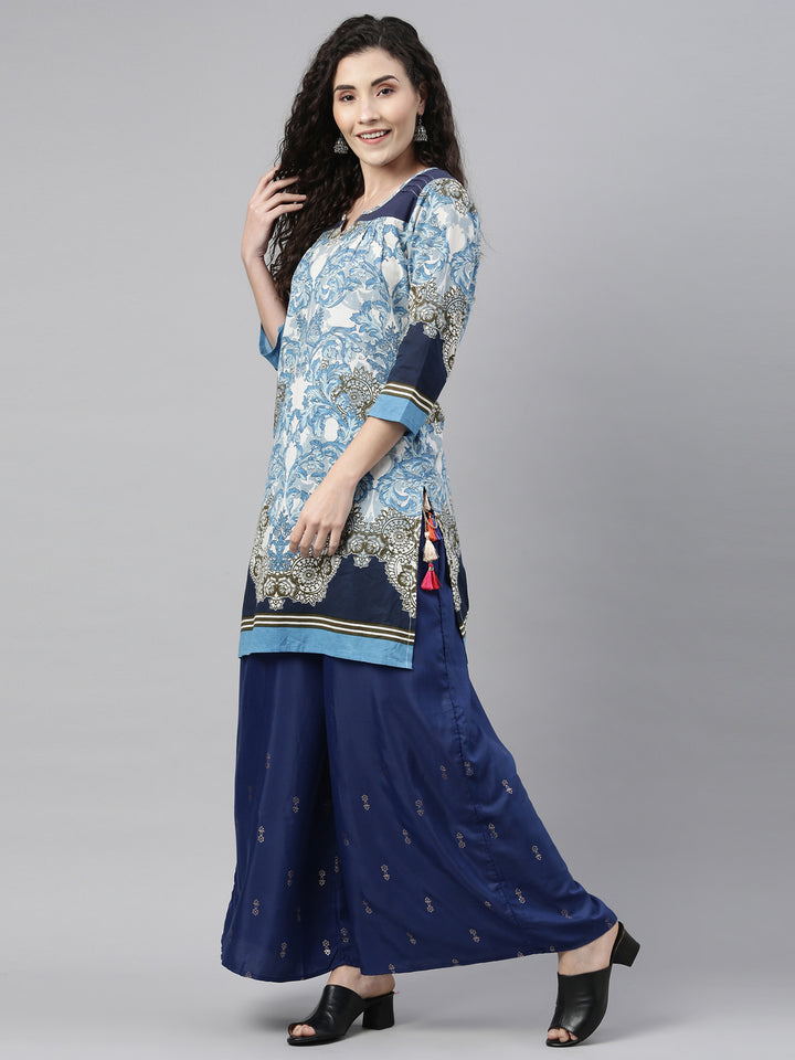 Neerus Blue Color Santoon Fabric Plazzo