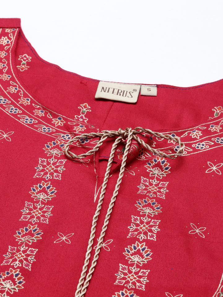 Neerus Red Printed Straight Kurta