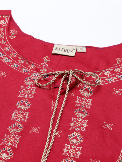 Neeru's Red Printed Straight Kurta