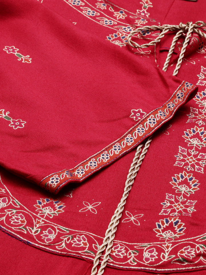 Neerus Red Printed Straight Kurta