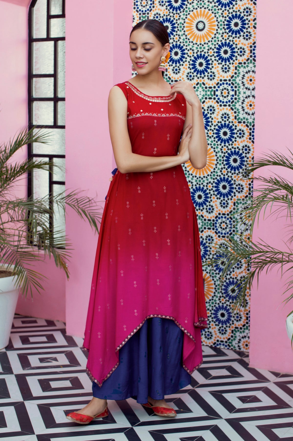 Neerus Red Colour, Rayon Fabric Tunic "52"