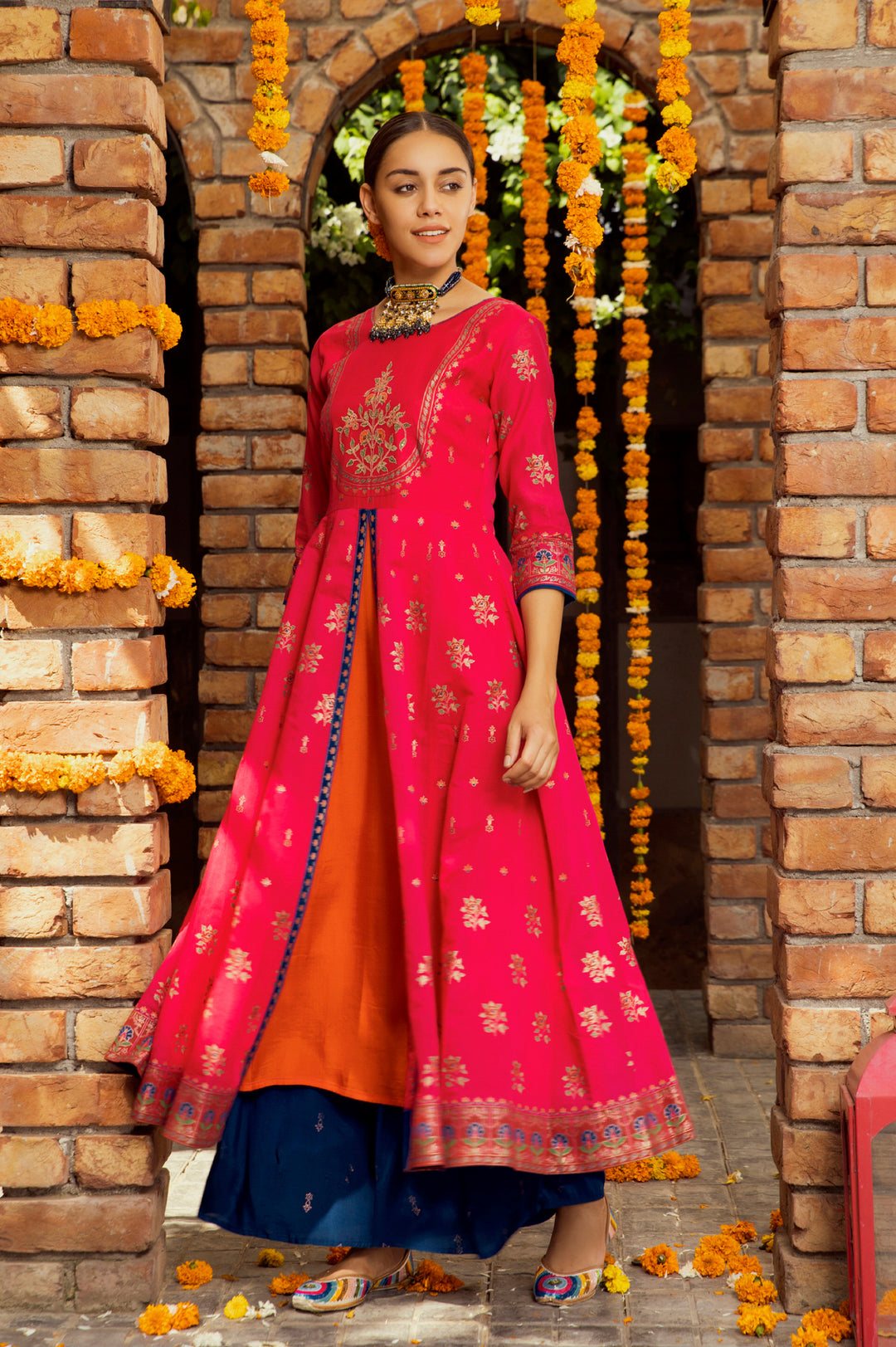 Neerus Pink Colour Chanderi Fabric Tunic "56"