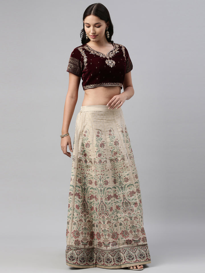 Neerus Maroon velvet crop top blouse - side view