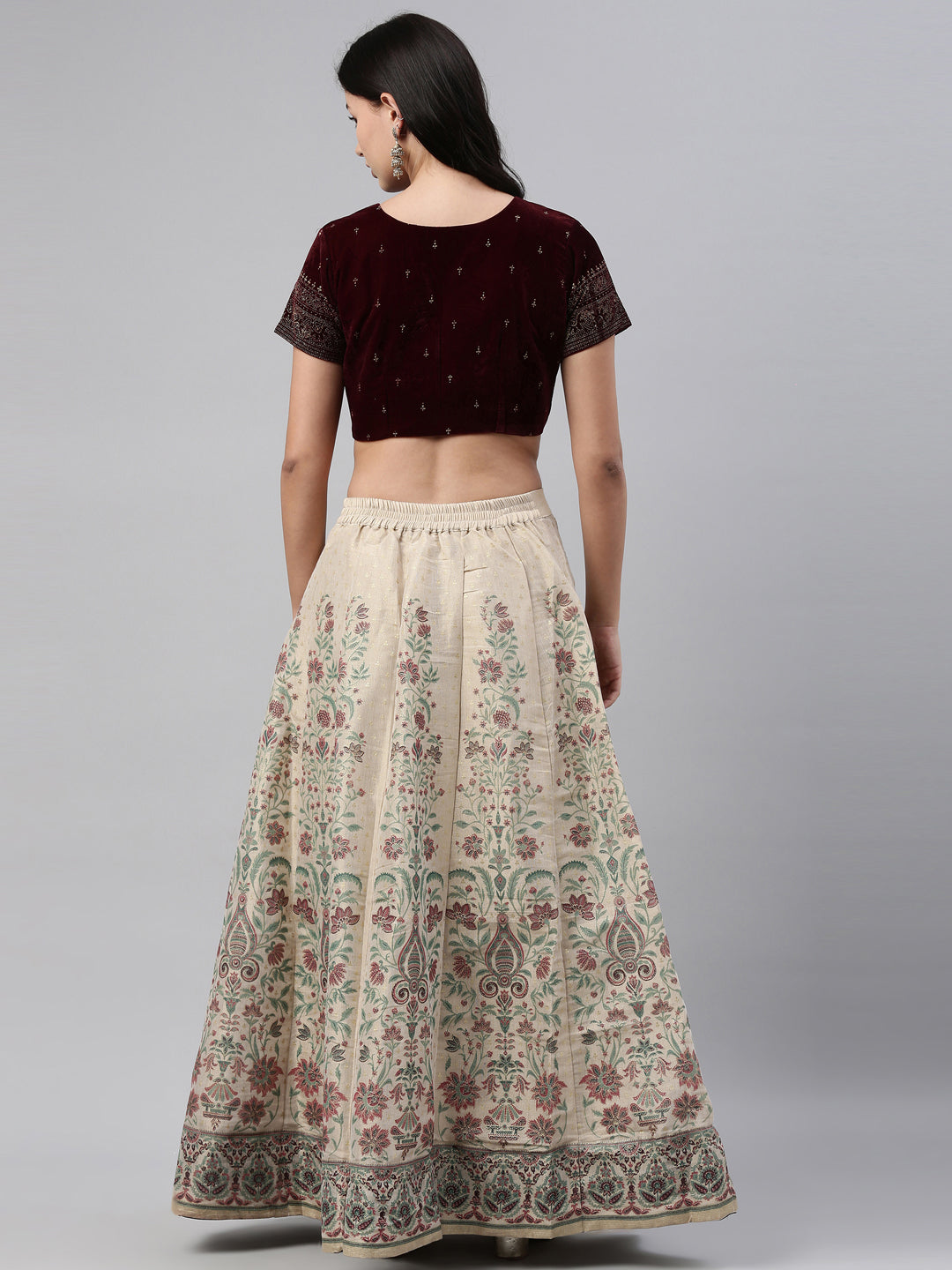 Neeru's Burgundy Color Velvett Fabric Crop-Top