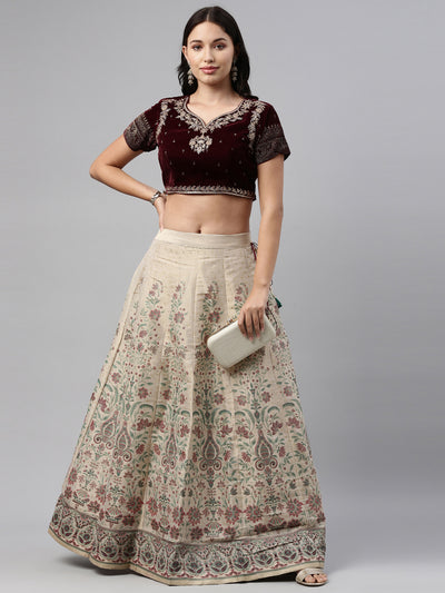 Neeru's Burgundy Color Velvett Fabric Crop-Top