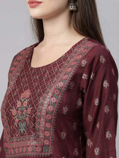 Neeru's Brown Printed Flared Kurta