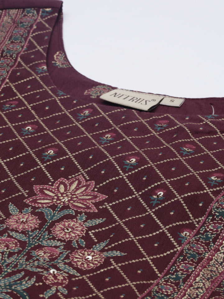 Neerus Brown Printed Flared Kurta