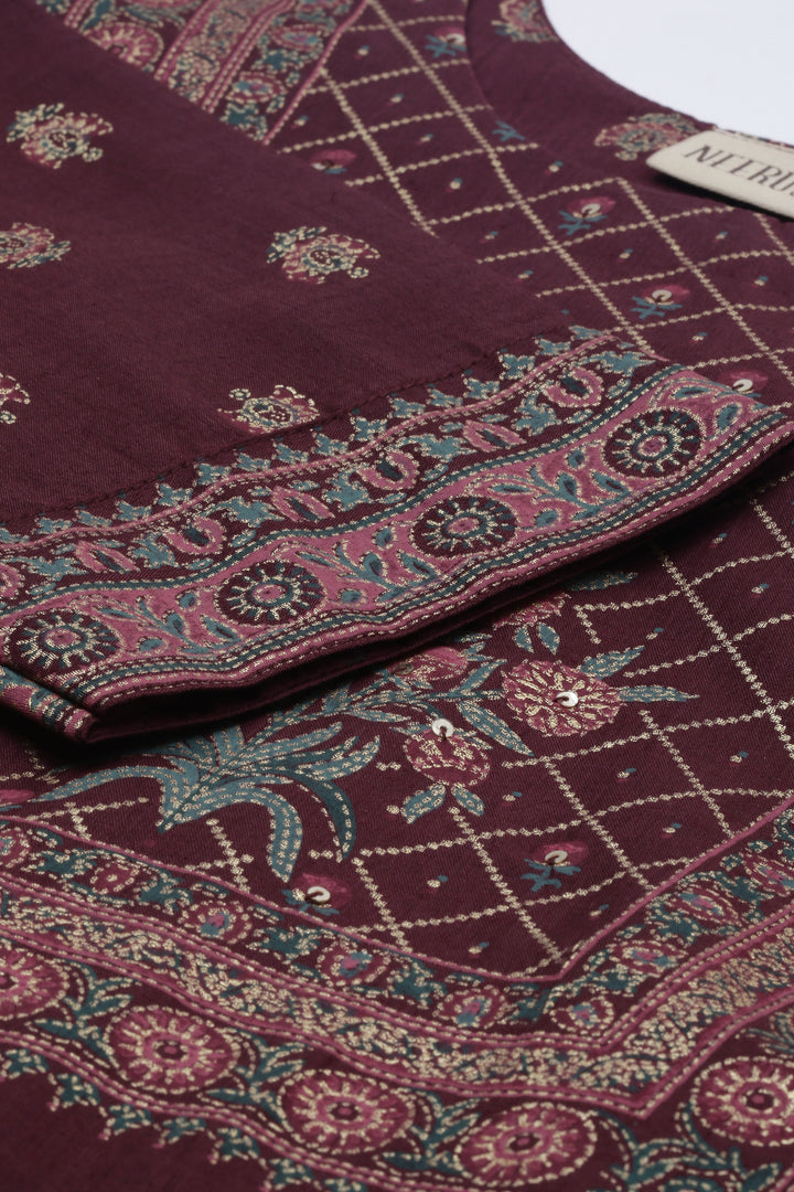 Neerus Brown Printed Flared Kurta