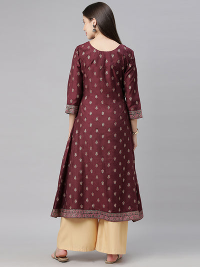 Neeru's Brown Printed Flared Kurta