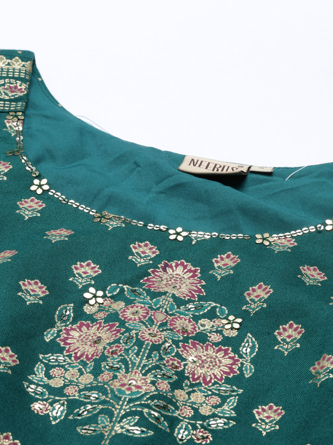 Neerus Green Color Rayon Fabric Crop-Top