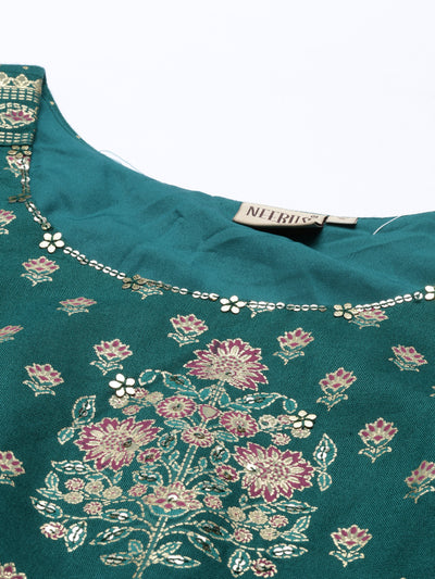 Neeru'S Green Color, Rayon Fabric Crop-Top