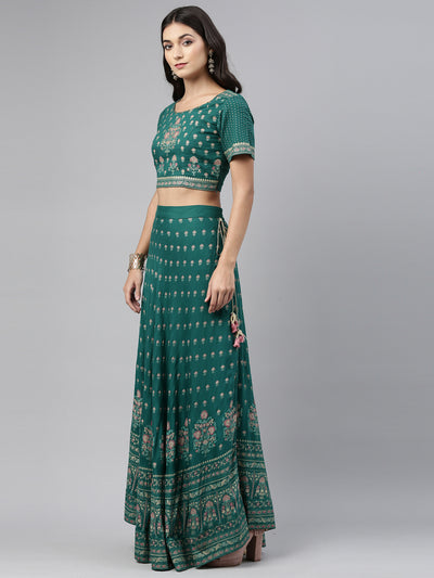 Neeru'S Green Color, Rayon Fabric Crop-Top