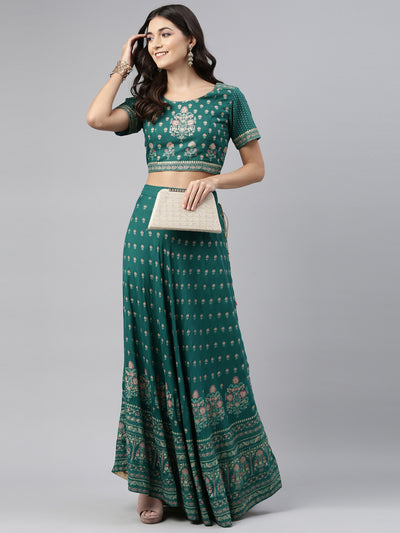 Neeru'S Green Color, Rayon Fabric Crop-Top