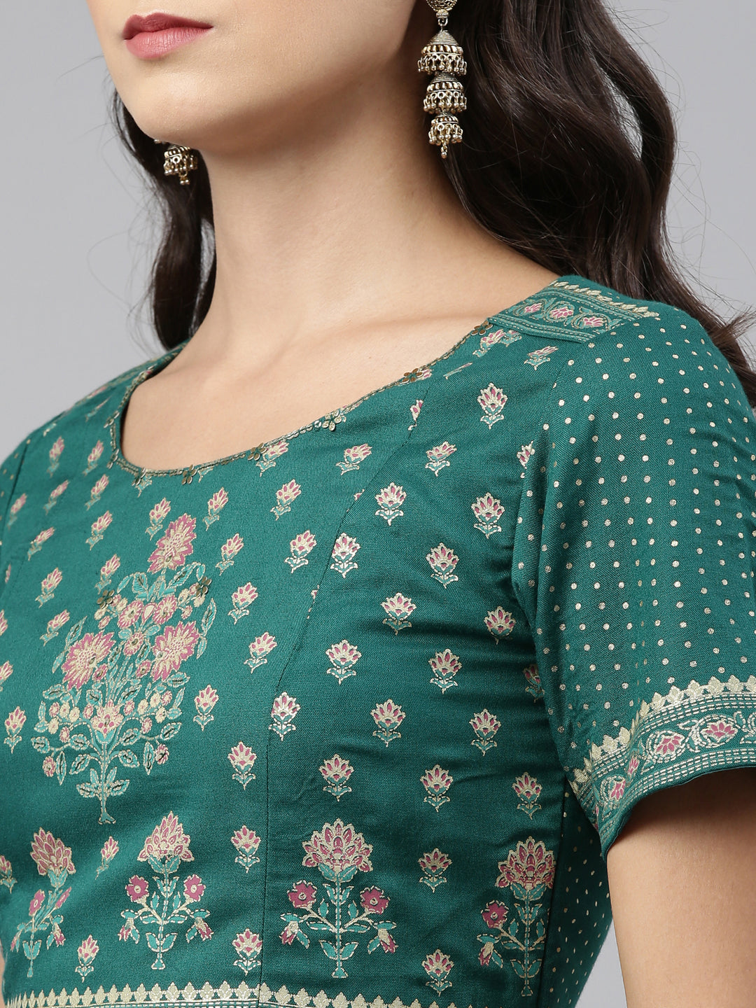 Neerus Green Color Rayon Fabric Crop-Top