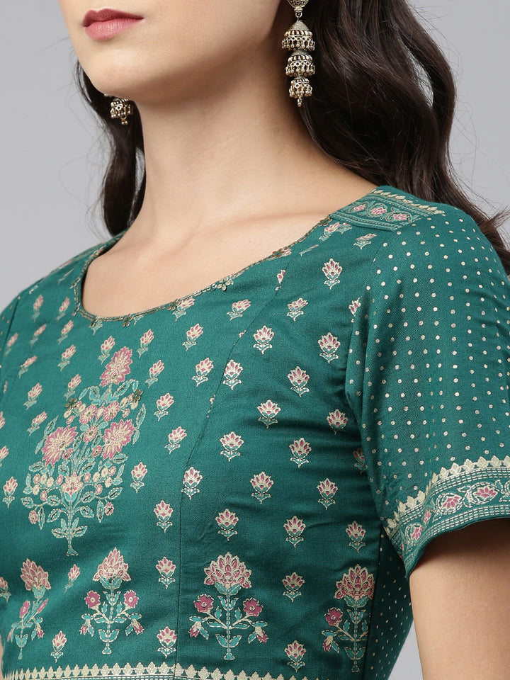 Neerus Green Color Rayon Fabric Crop-Top