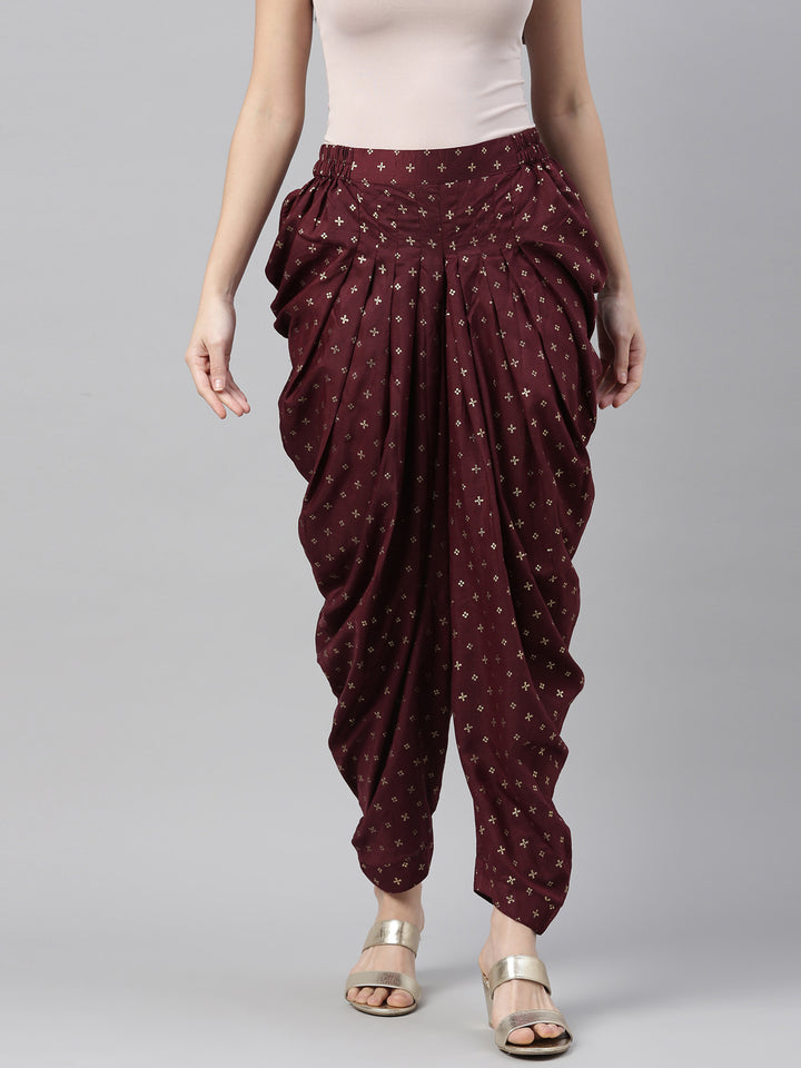 Neerus Wine Color Lorex Fabric Dhotti