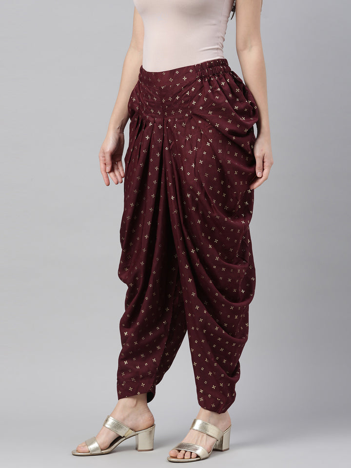 Neerus Wine Color Lorex Fabric Dhotti