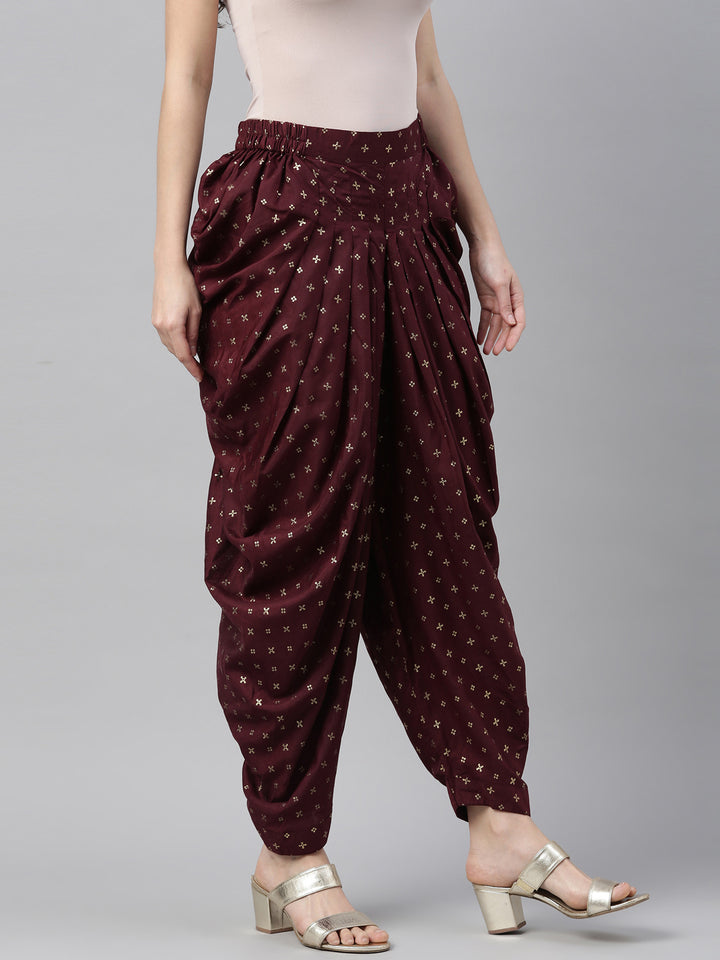 Neerus Wine Color Lorex Fabric Dhotti