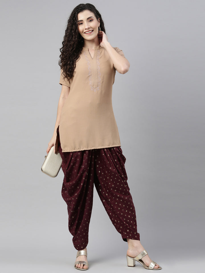 Neerus Wine Color Lorex Fabric Dhotti