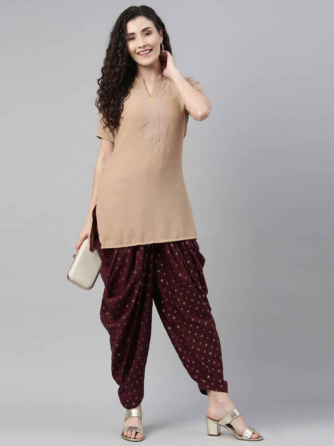 Neeru'S Wine Color Lorex Fabric Dhotti