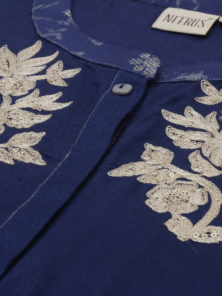 Neerus Blue Printed High Low Kurta