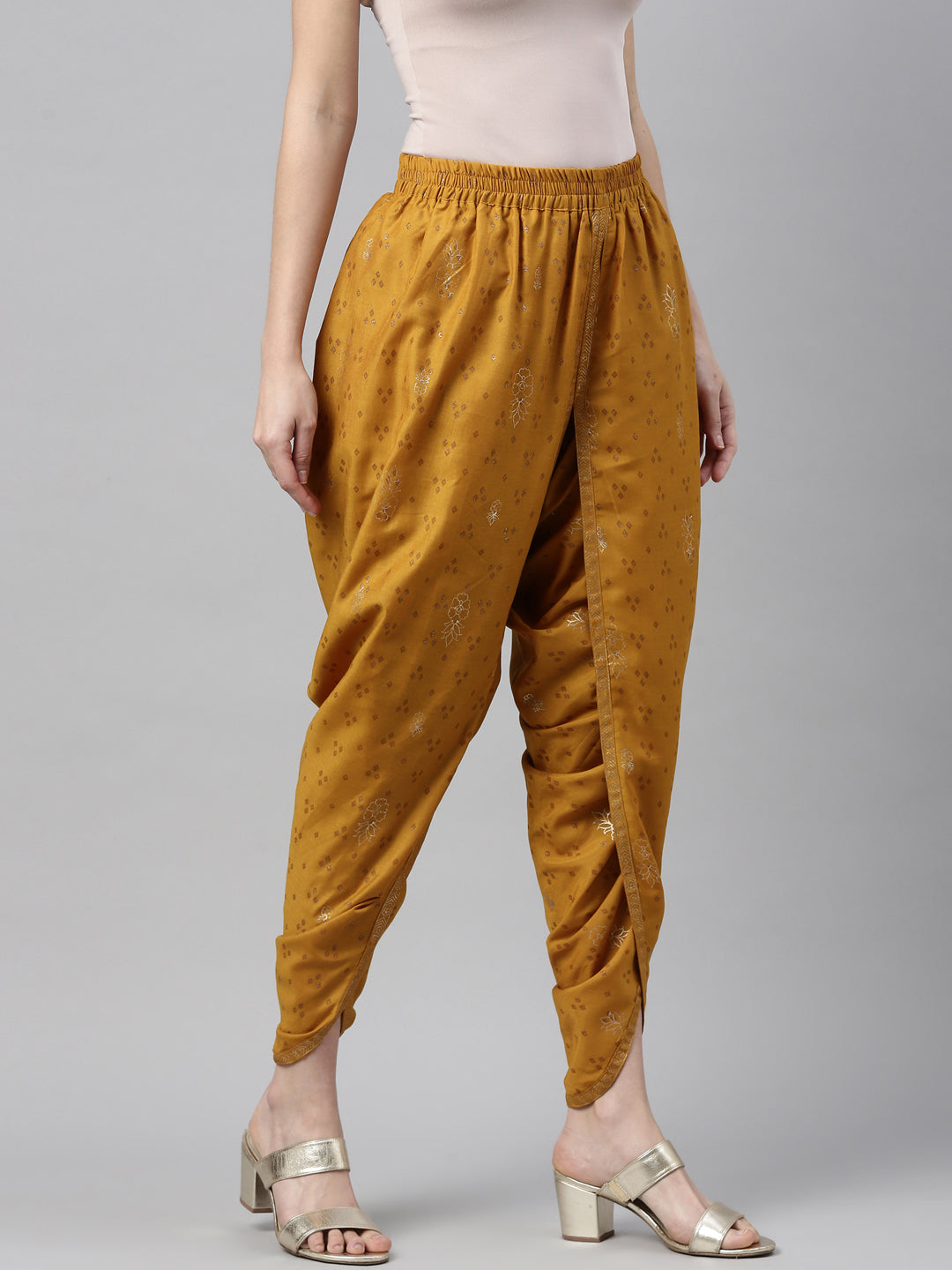 Neeru's Mustard Color Muslin Fabric Dhotti
