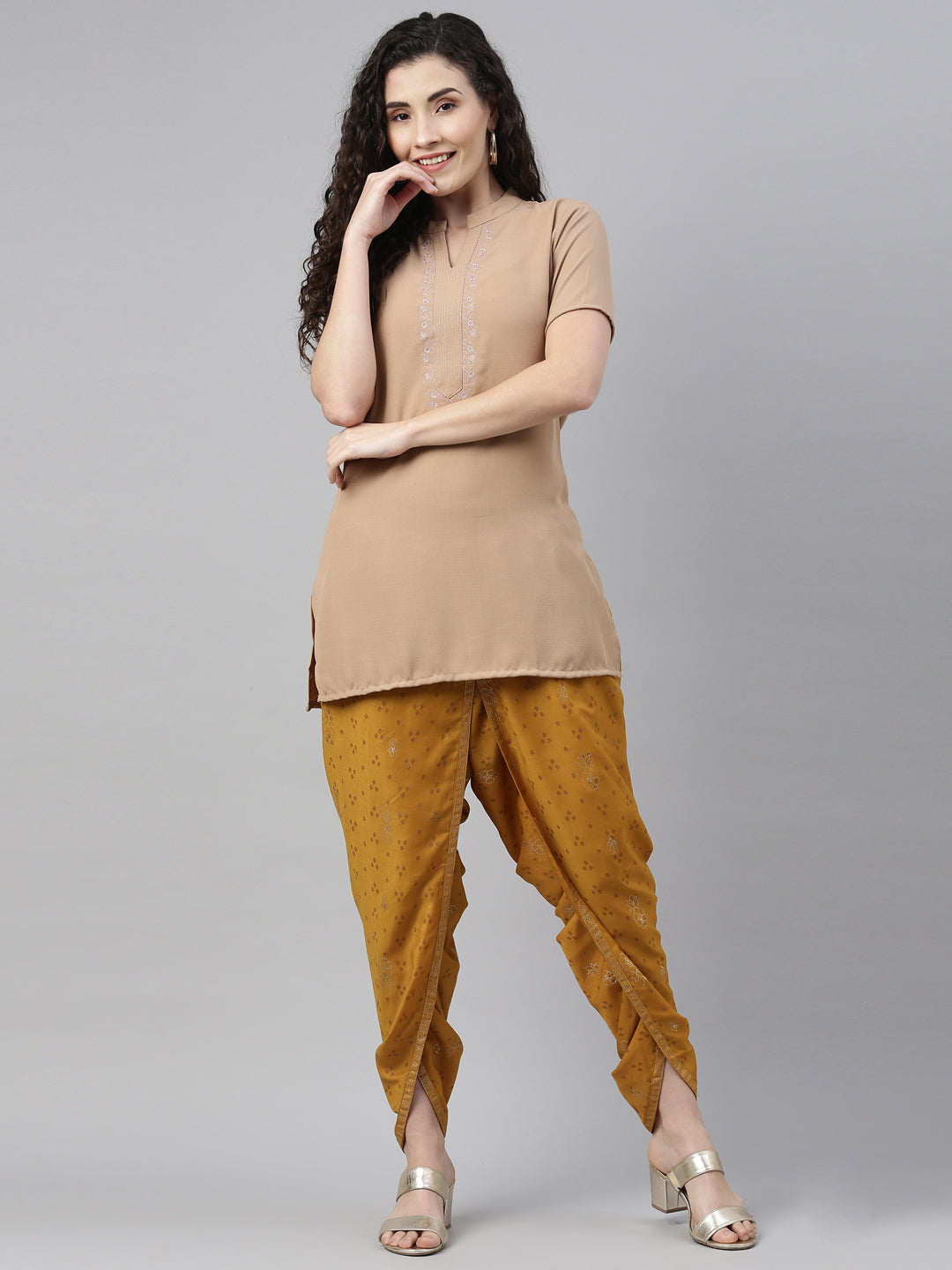 Neeru's Mustard Color Muslin Fabric Dhotti
