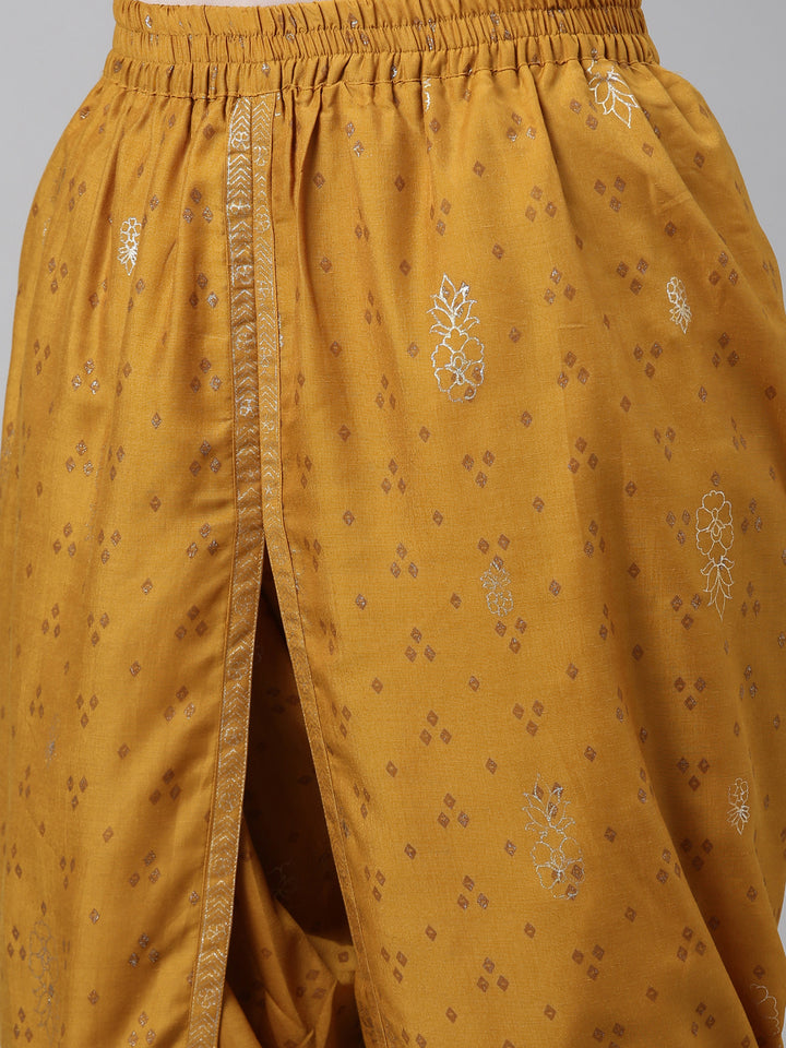 Neerus Mustard Color Muslin Fabric Dhotti