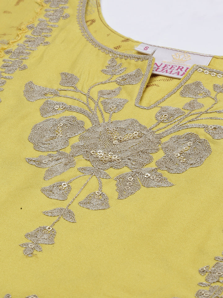 Neerus Yellow Zari Anarkali Kurta