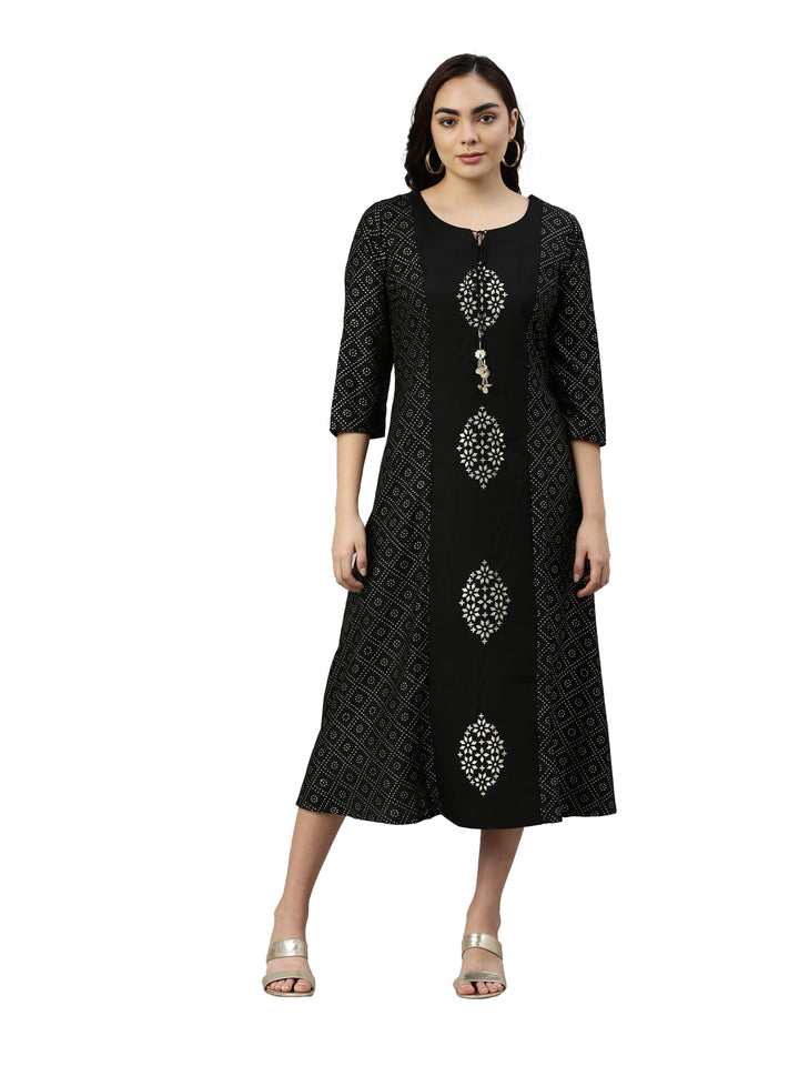 Neerus Black Color Muslin Fabric Kurta
