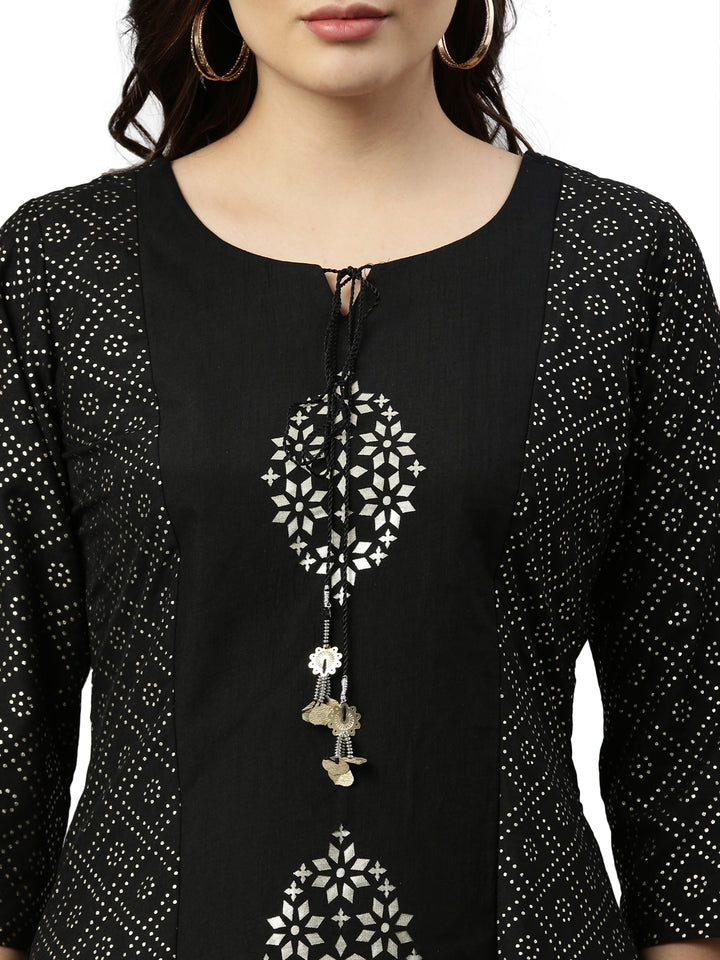 Neerus Black Color Muslin Fabric Kurta