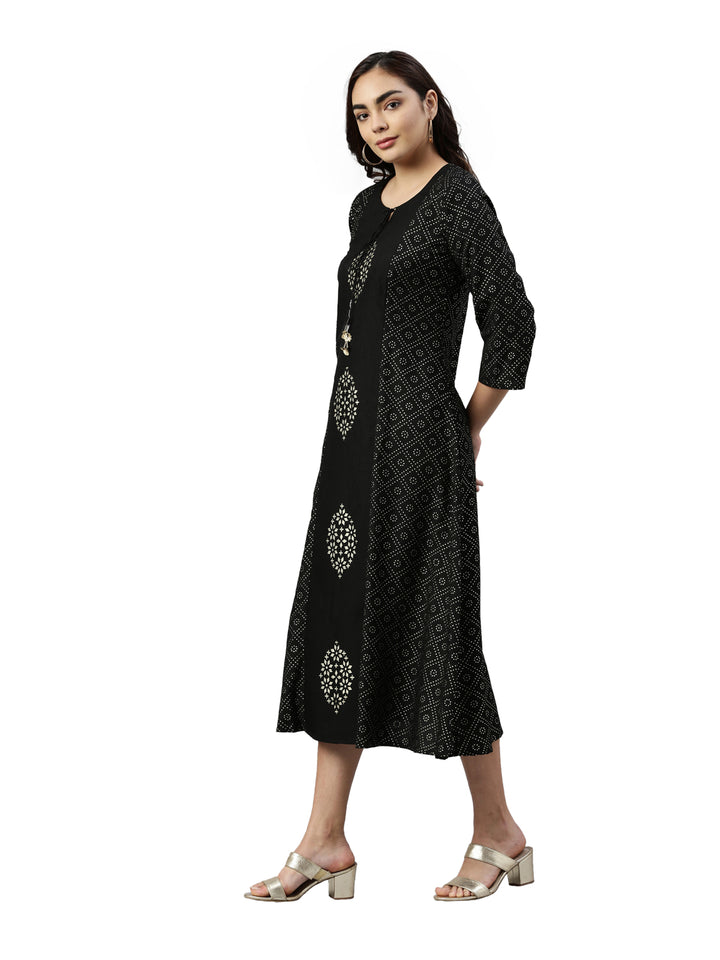 Neerus Black Color Muslin Fabric Kurta