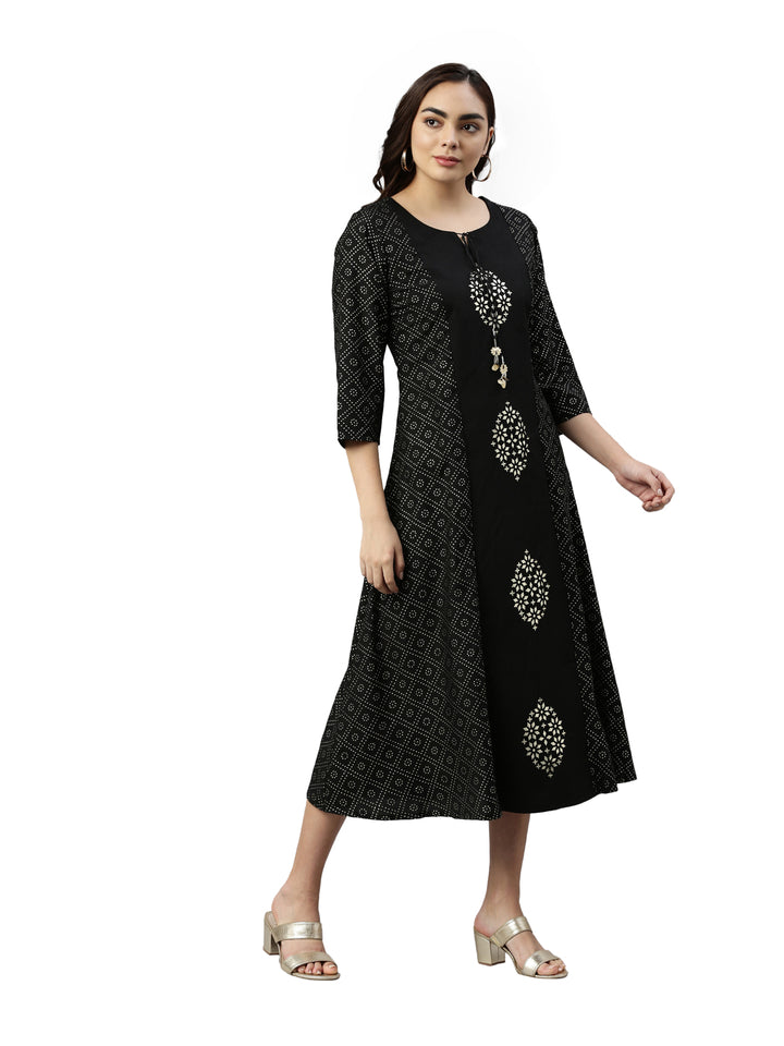 Neerus Black Color Muslin Fabric Kurta