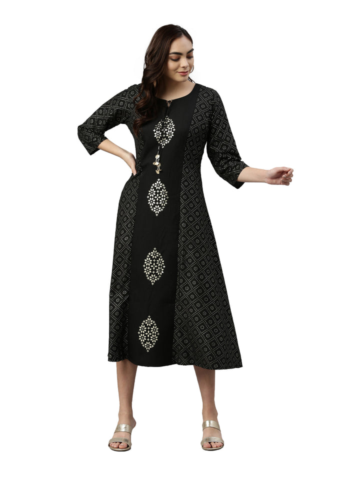 Neerus Black Color Muslin Fabric Kurta