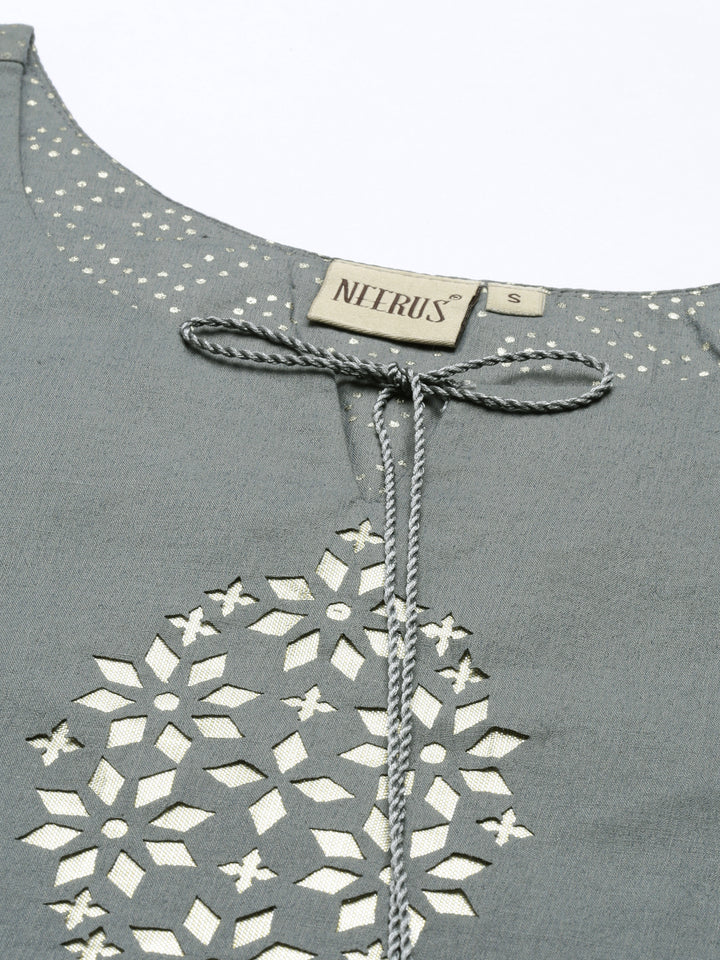 Neerus Grey Color Muslin Fabric Tunic