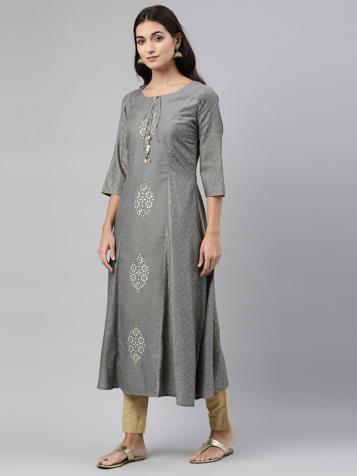 Neerus Grey Color Muslin Fabric Tunic