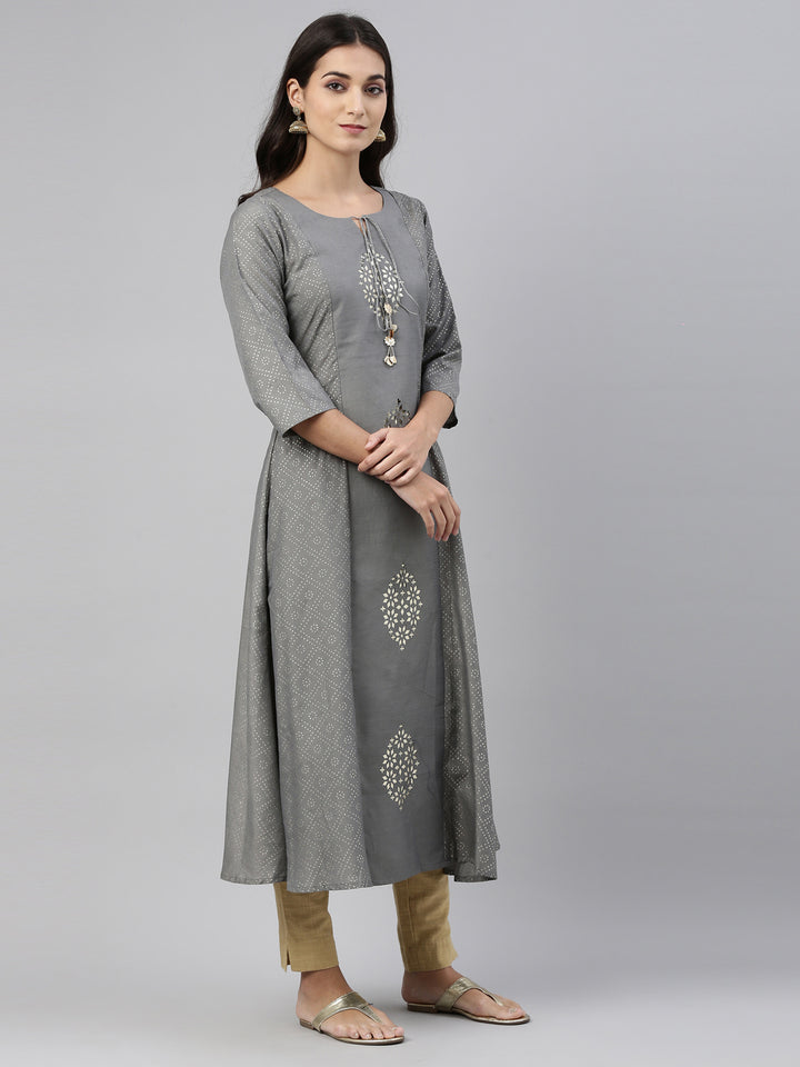 Neerus Grey Color Muslin Fabric Tunic