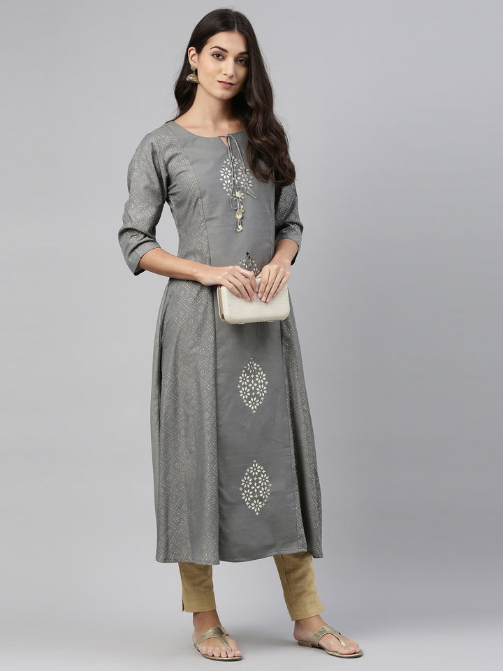 Neerus Grey Color Muslin Fabric Tunic