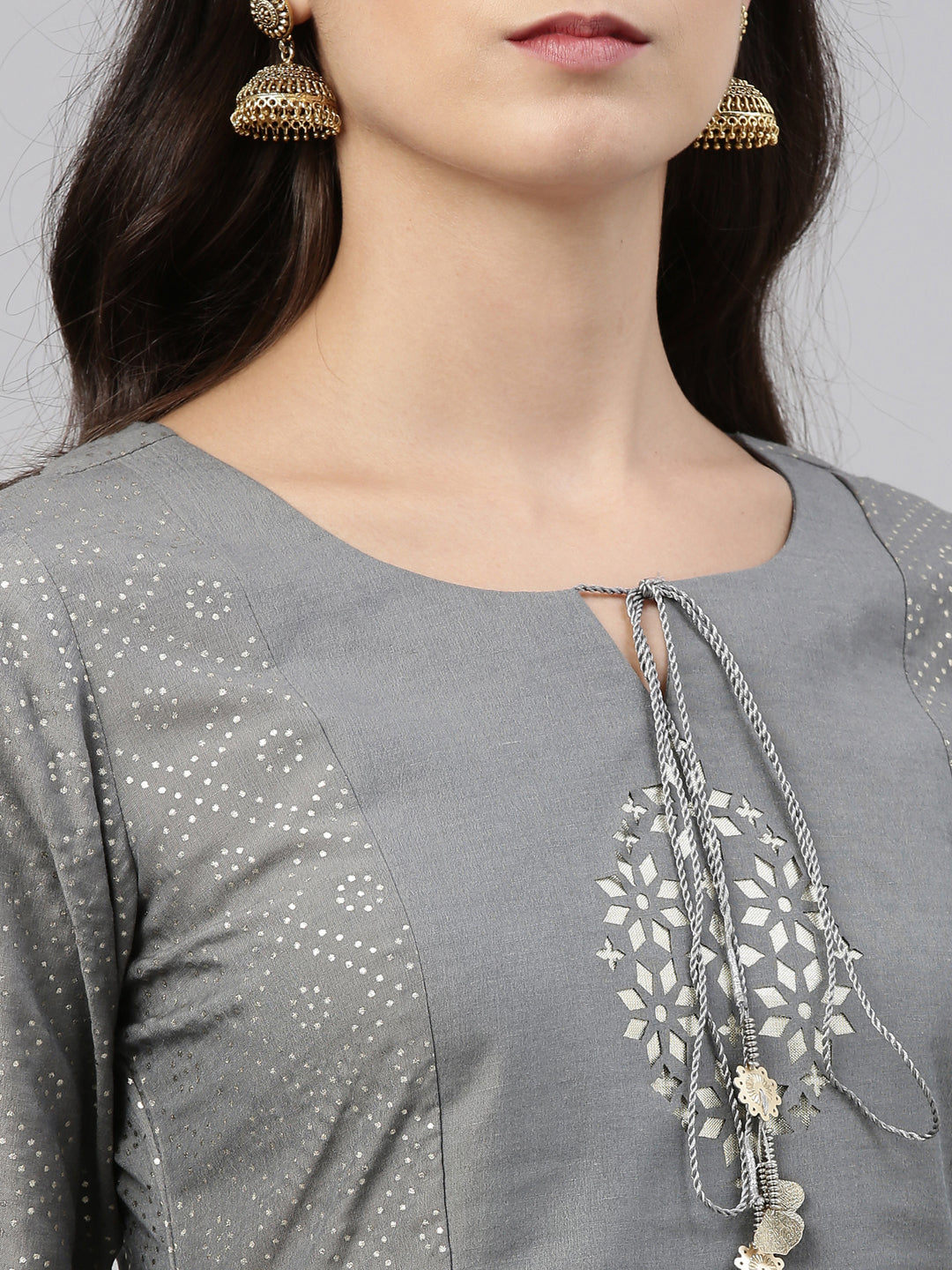 Neerus Grey Color Muslin Fabric Tunic