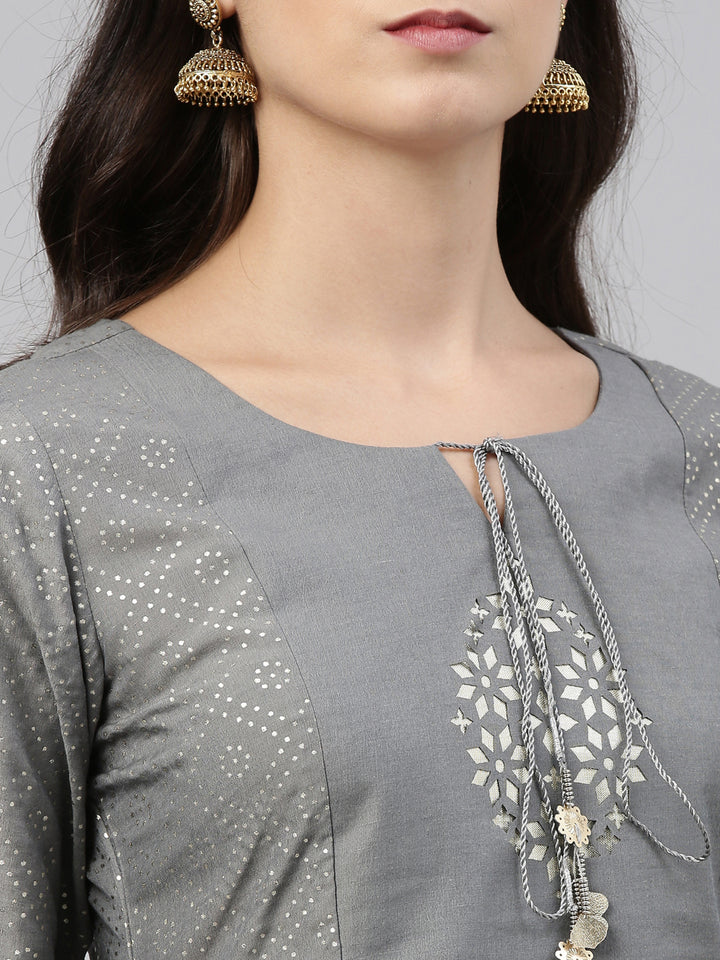 Neerus Grey Color Muslin Fabric Tunic