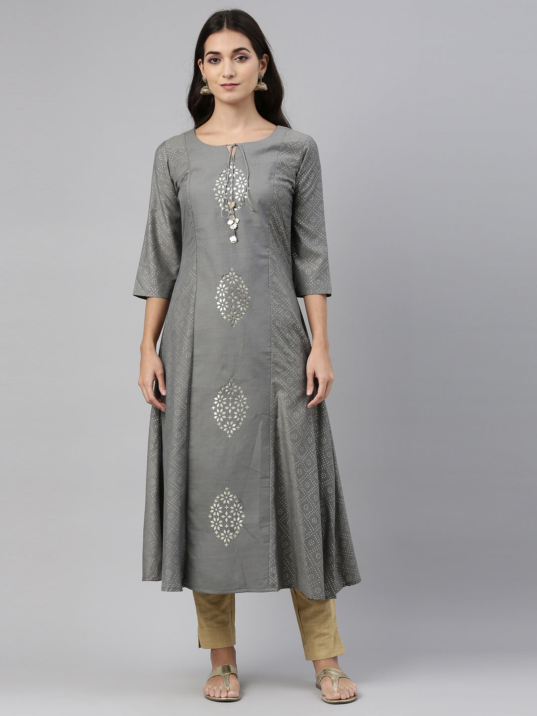 Neerus Grey Color Muslin Fabric Tunic