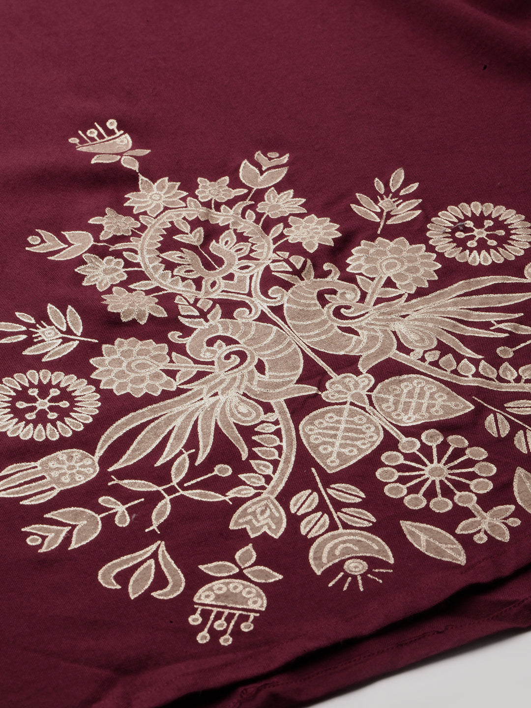 Neerus Maroon cotton printed A-Line kurta - side view