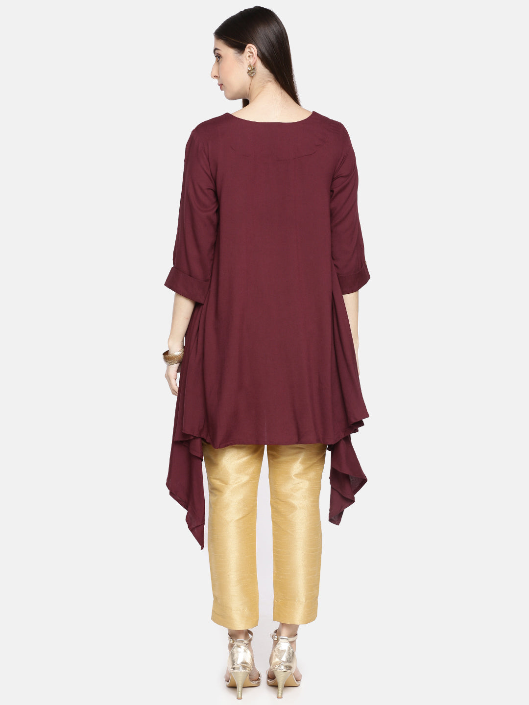 Neerus Maroon cotton printed A-Line kurta - detail view 2
